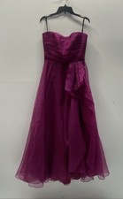 Theia Women's Magenta Strapless Ruched Ruffle Organza Evening Gown NWT Sz 10