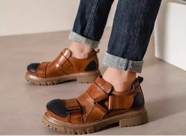 Moda Para hombres Puntera Redonda Hebilla Correa Cuero Punk Deporte Zapatos de Trabajo Botas