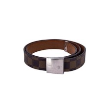 Cintura Louis Vuitton vintage Damier Ebene in tela con fibbia in metallo arge...