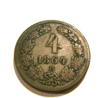 Austria 1864-B 4 Kreuzer Old Coin