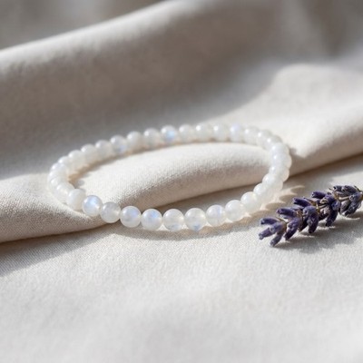 Natural White Moonstone Bracelet 4mm Stretch Beads Intuition Emotional Healing 