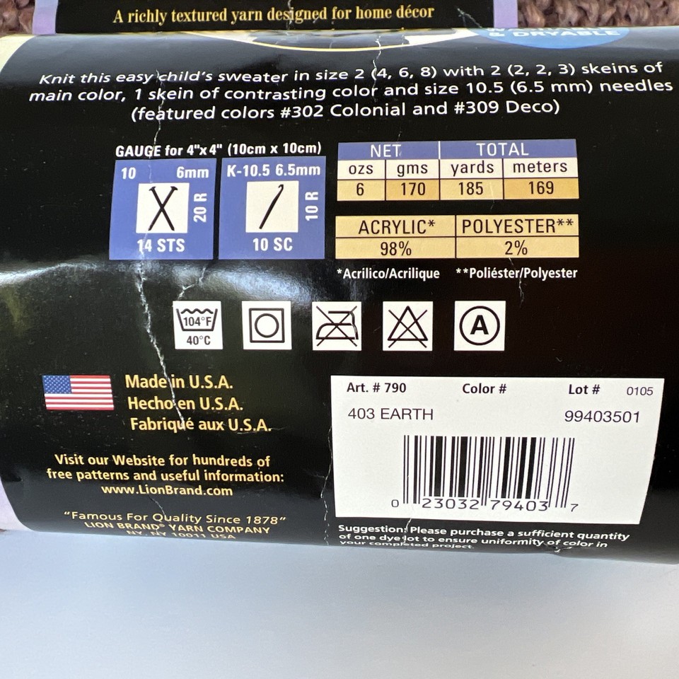 2 Skeins Lion Brand Yarn HOMESPUN Color 403 EARTH Lot 99403501 6 Oz