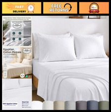 100 Egyptian Cotton King Size Deep Pocket Sheets Set - Lightweight, Crisp, Dura