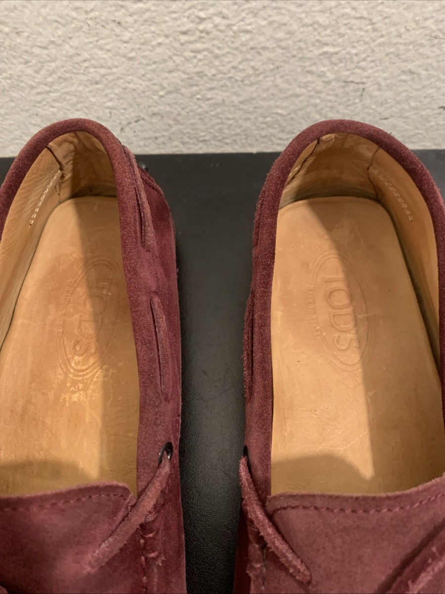 TOD'S Heaven Driving Laccetto Moccasins Shoes Burgundy Men Sz 8 Us