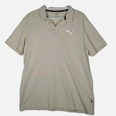 Puma Polo Shirt Mens XL Solid Beige ¼ Button Short Sleeve Golf Sport Activewear