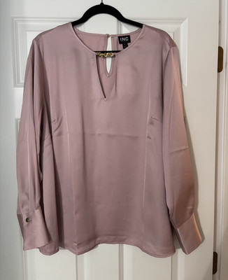 INC International Concepts NWT Women s Plus 2X Mauve Keyhole Satin Chain Blouse