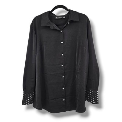 NY&C New York & Company 2X Black Rhinestone Cuff Long Sleeve Button Down
