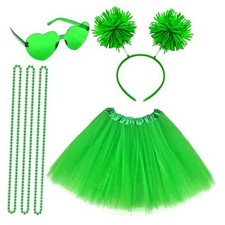 Tutu for Women Tutu Accessories Set Pom Pom Headband Tulle Tutu Skirt Green