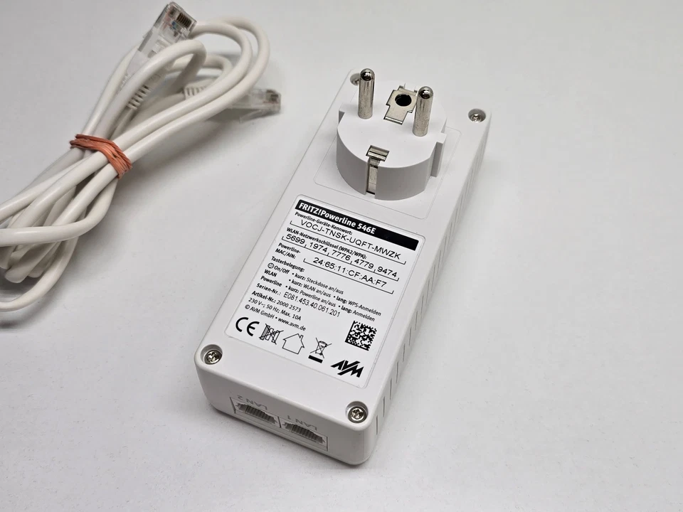 AVM FRITZ!Powerline 546E WLAN - Steckdosen Adapter + LAN Kabel ⚡BLITZBEREIT⚡ - Bild 2 von 2