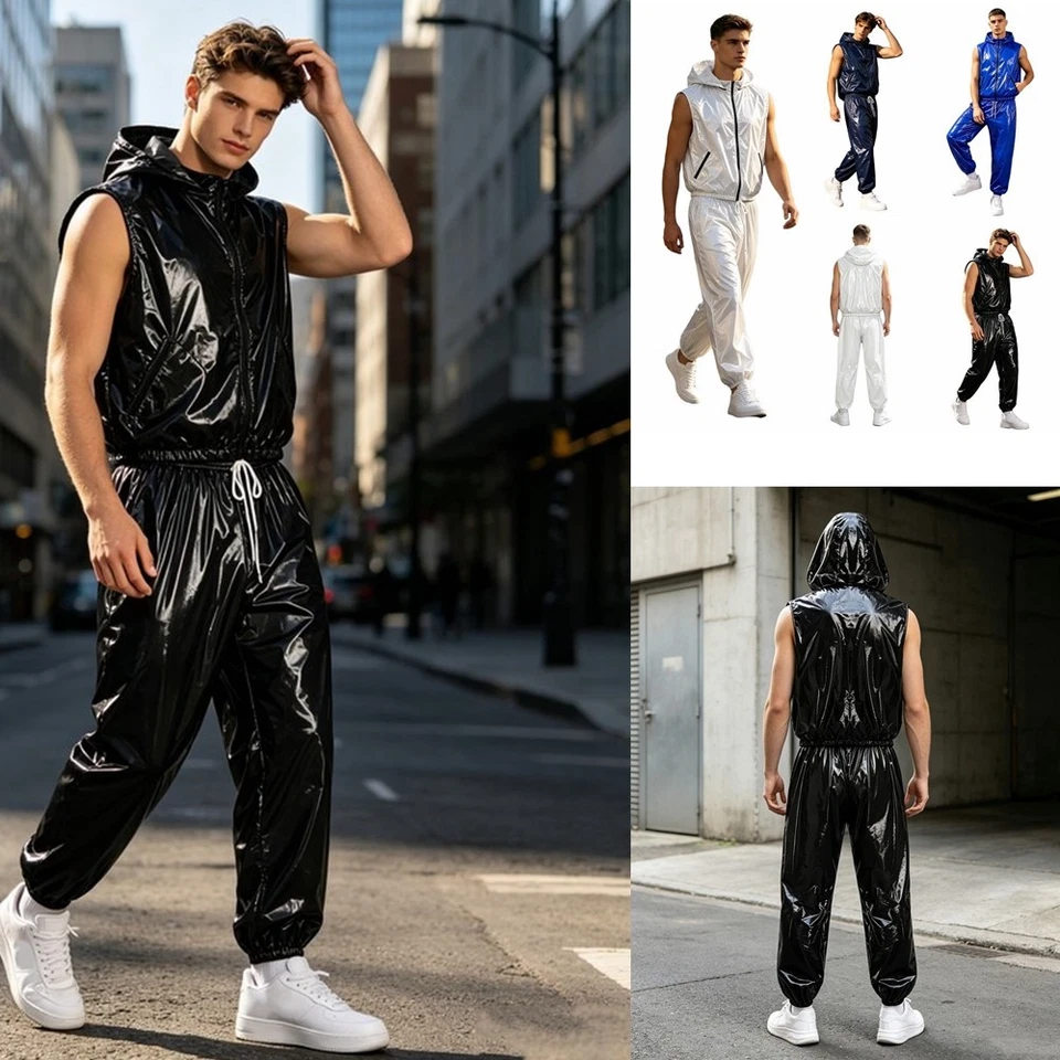 DE iEFiEL Herren Kapuzenshirt Mit Hosen Sommer Outfit Sweatanzug Wetlook Shirt - Bild 1 von 4