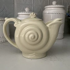 Vintage Hall China Teapot Nautilus Solid Ivory Cream Seashell
