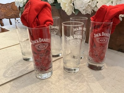 Jack Daniels Old No 7 Brand Highball Glass Etched Snowflakes Winter Set of 6