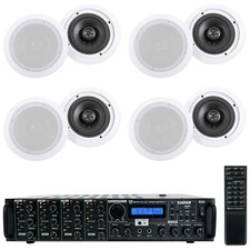 Rockville 4-Room Home Ceiling Speaker System w/ 8 6.5" Speakers 4 Zone Receiver