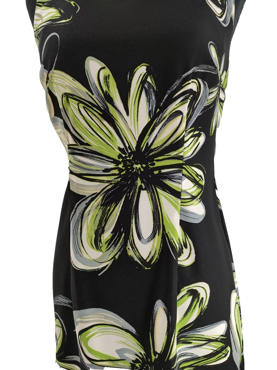 AGB Woman's Black Green Sheath Dress Size 6 Back Zip Modest No Slit Office Chic View 5