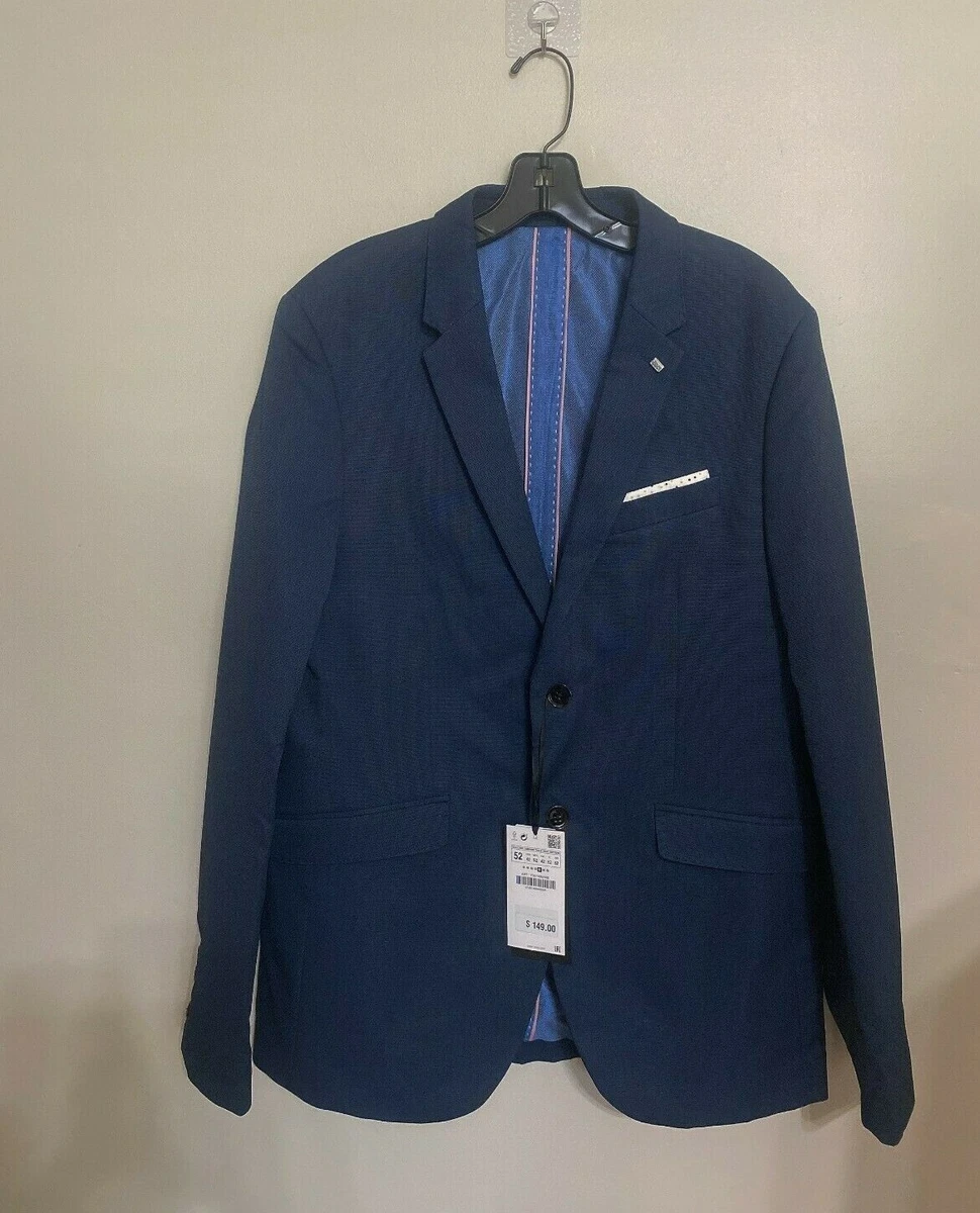 multitud ángulo Se convierte en ZARA MAN MEN 7387/400 textured weave blazer Navy Blue suit blazer JACKET US  42 | eBay