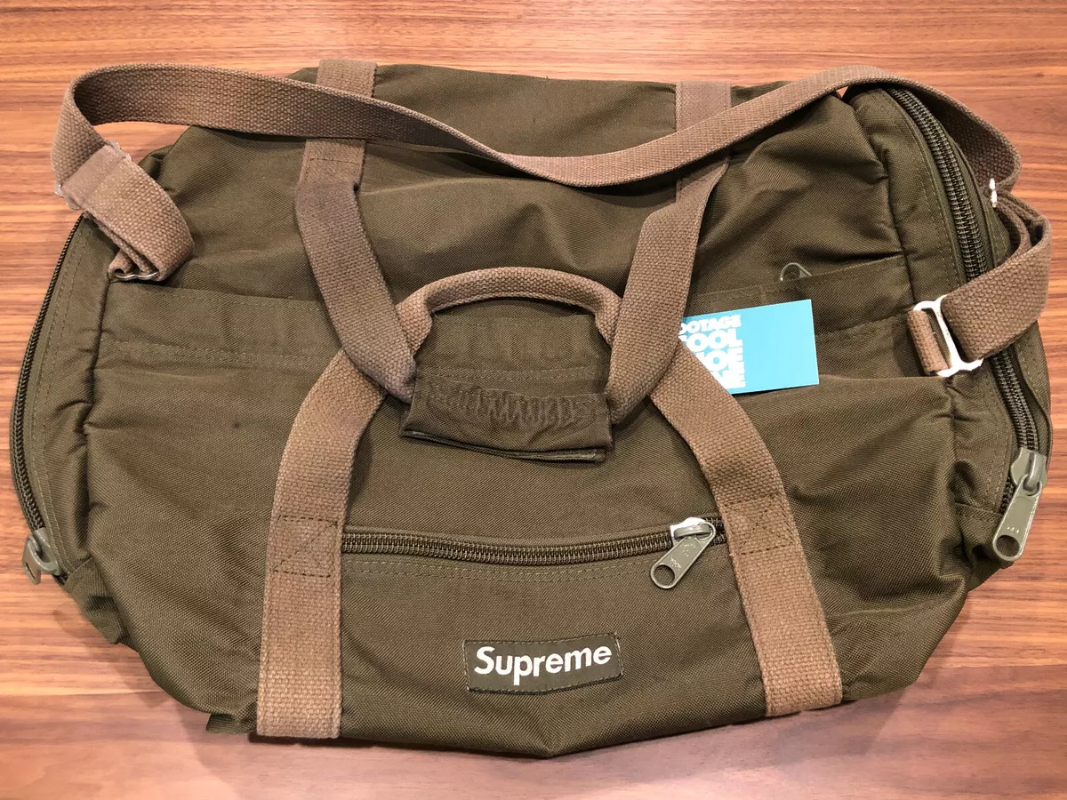 VINTAGE EARLY 2000s SUPREME BOX LOGO DUFFLE BAG OLIVE GREEN BROWN