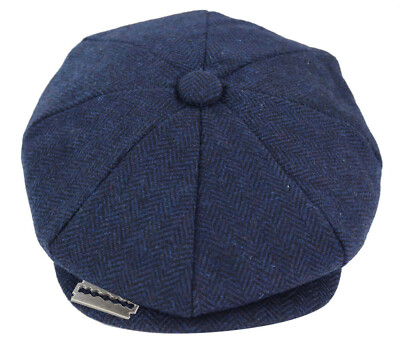 Harris Tweed Cappello Basco Inglese Uomo Peaky Blinders Blu Tweed