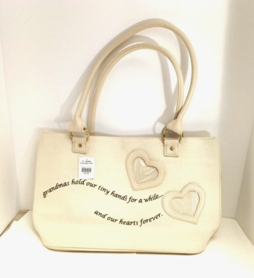 Photo Frame Tote Bag ''grandma's hold our tiny hands for a while'' Beige