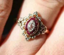 Vintage Art Deco Style Lab Created Diamond Engagement 14K Yellow Gold FN Ring