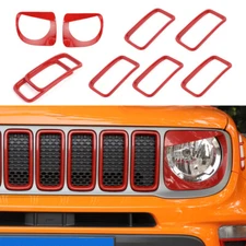 Red Front Grill Grille Inserts & Headlight Lamp Cover Trim For Renegade 2019+