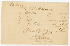 1856 Handwritten Receipt – J. Wallace Payment for Goods & Services, April 15th