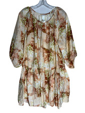 NWT H&M Drop Waist Floral Midi Airy Dress Viscose Blend Tiere 3/4 Sleeve Size S