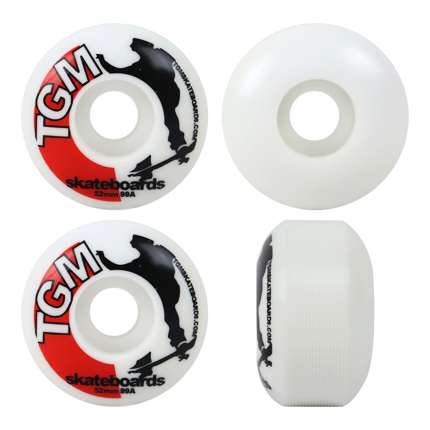 TGM Skateboard Wheels 52mm 99A White - Super High Rebound fo