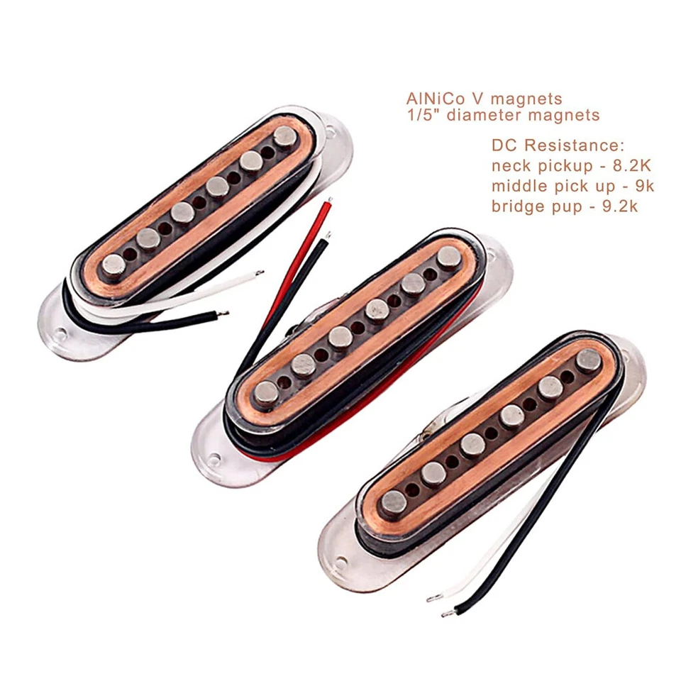 SSS Black 60's WVS Alnico V Single Coil Guitar Pickups Set for Strat ST Guitar - Image 3 of 4