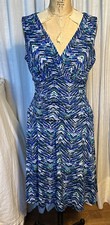 Nine West Womens Blue/White  Sleeveless Jersey Fit-flare Dress Sz 8 Pre-owned