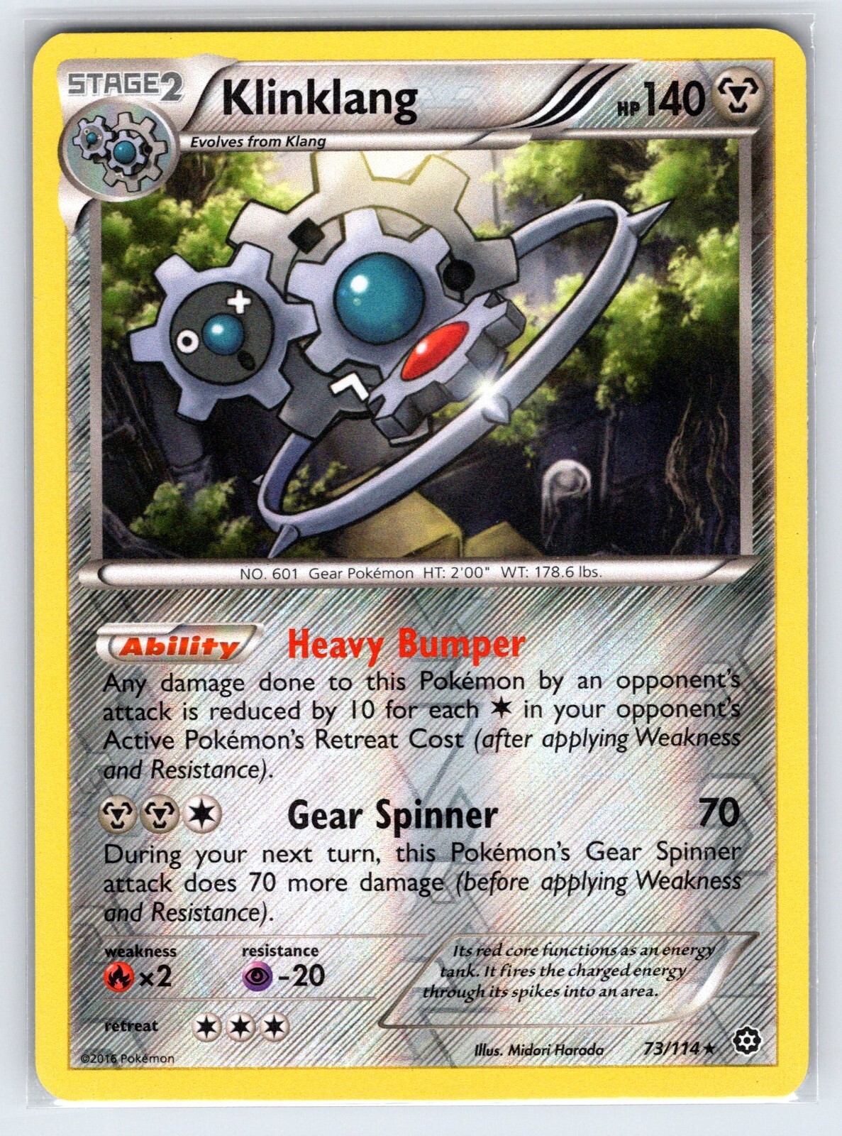 Klinklang 73/114 2016 XY Steam Siege Pokemon Card Reverse Holo Rare - Nm
