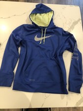 Nike Therma Fit Blue Hoodie Sweatshirt Pullover Just Do It Swoosh Logo Running L