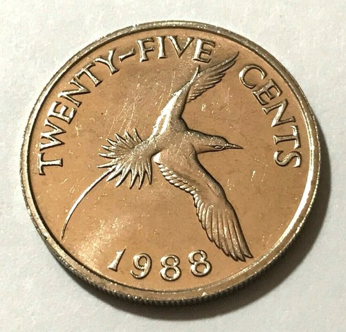 1988 Bermuda 25 cents Coin White-tailed Tropicbird Animal Wildlife