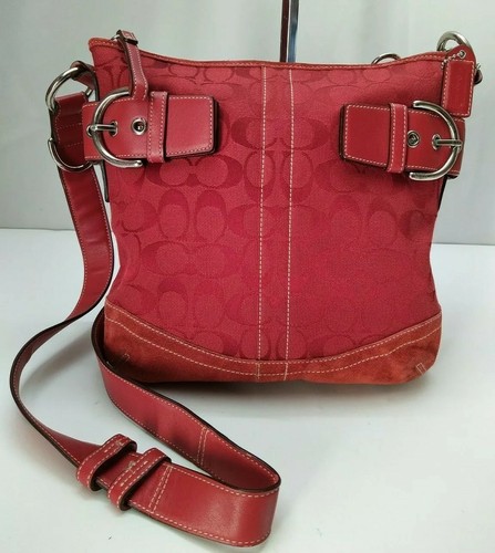 red suede coach purse