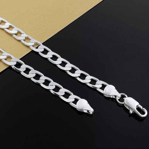Nuova collana da uomo in argento sterling 925 larga 8 mm 16 ~ 24 pollici catena cordino cubano - Foto 24 di 24