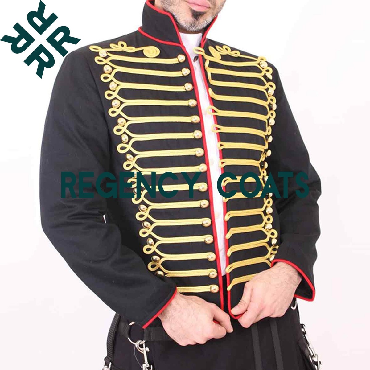 New Men Black Wool Hussar Jacket, Military Hussar Jacket, Jimi