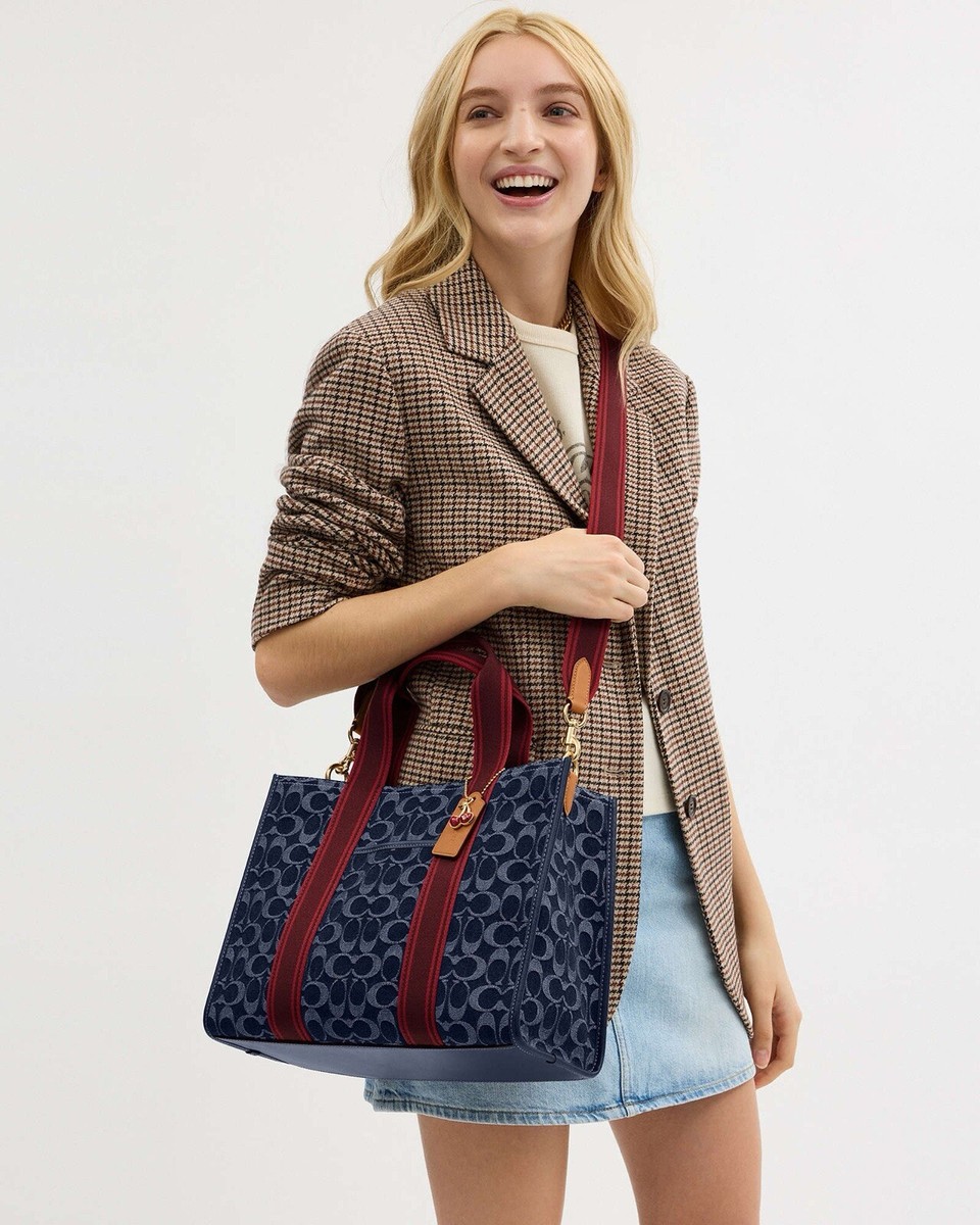 NWT Limited COACH Smith Tote Bag In Signature Denim with Cherry 