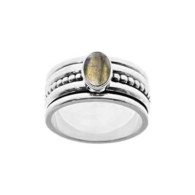 Gepunkteter ovaler Labradorit Spinner Ring Sterlingsilber 925 gepunzt Größe K - T