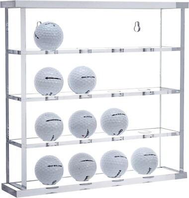4 Tier Wall Mounted Clear Acrylic Golf Ball Holder Showcase Rack, Golf Ball Case