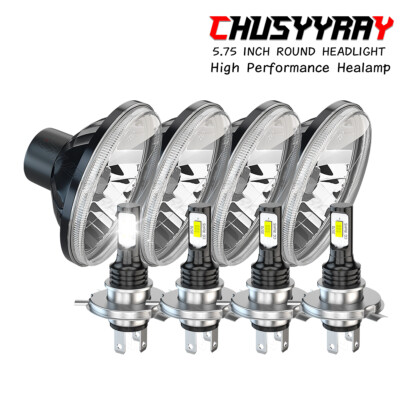 4PCS Fit Volvo VHD 2001-2019 5-3/4'' 5.75'' Inch LED Headlight with H4 Headlamp