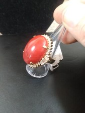 Wow! Antique 18K Gold HUGE Genuine Red Coral and Diamond Ring Size 9