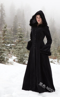 Womens Gothic Overcoat Fur Hooded Jacket Outwear Lang Coat Sim Fit