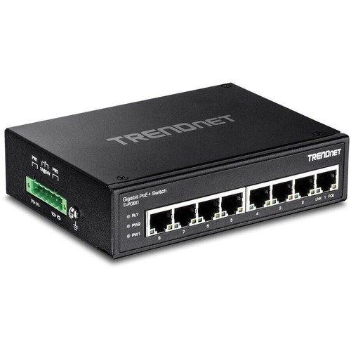 Conmutador de carril DIN TRENDnet TI-PG80 8 puertos industrial endurecido Gigabit PoE+ IP30 - Imagen 2 de 5