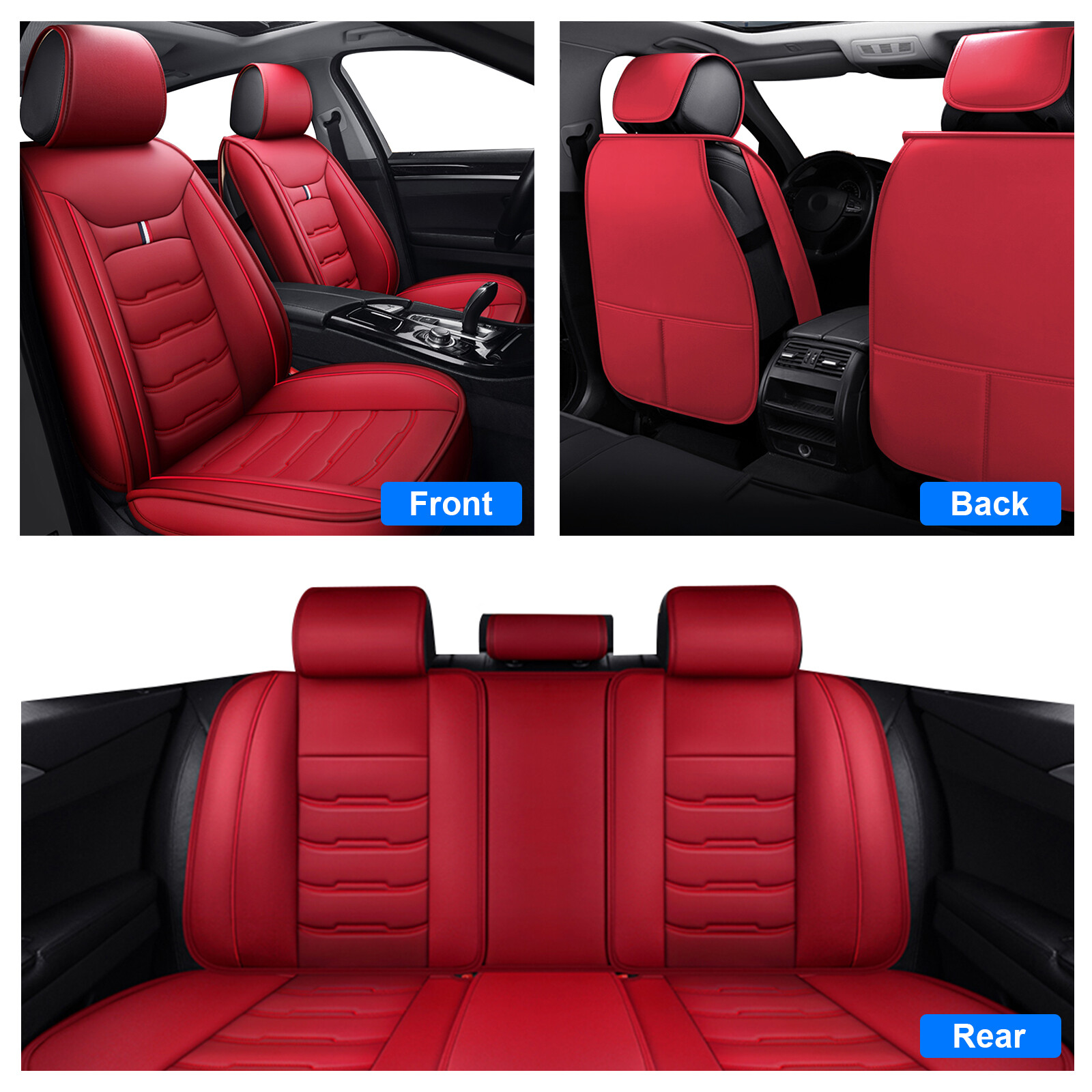 Red Full Set Car Seat Covers Deluxe Universal Protectors Pu Leather Seat Covers eBay
