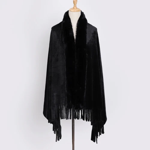 Abrigo Capa Cálido Para Mujer Cuello Piel Sintética Prendas para el torso Chal Borla Poncho Capa Chaqueta - Imagen 4 de 35