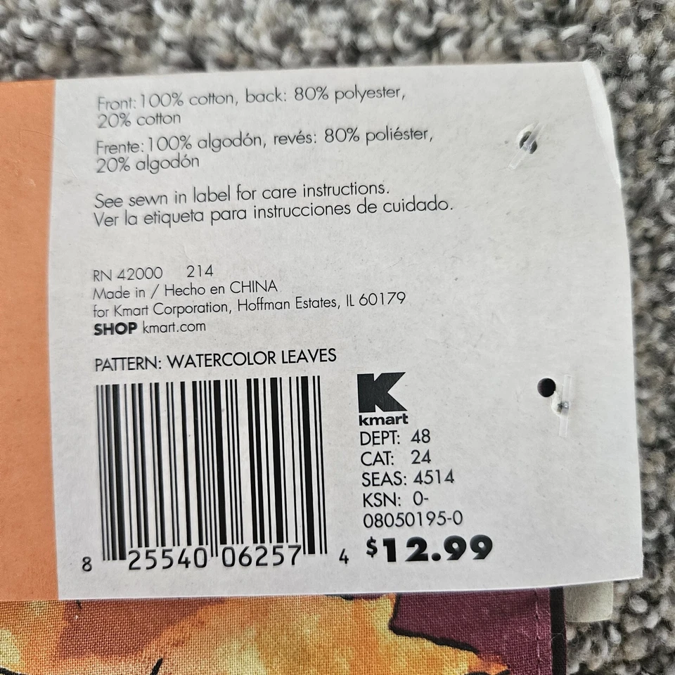 Vtg KMART Table Runner Watercolor Leaves Essential Home 72" Autumn NOS Decor - Image 4 of 4