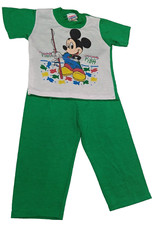 Vintage Mickey Mouse Pajamas Size 2T Toddler Short Sleeve Pant Set Green Fishing