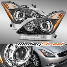 FOR 08-13 INFINITI G37/14-15 Q60 POLISHED BLACK PROJECTOR HEADLIGHTS LEFT/RIGHT