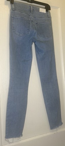 Paige Size 23 Blue Light-Wash 5-Pocket Belt-Loops Raw Hem Hoxton Ankle Jeans - Picture 9 of 12