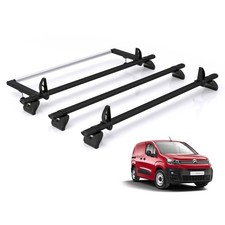 Citroen Berlingo Roof Rack for 2018+ M (L1) Vans 3x Bars & Roller - Rhino Black