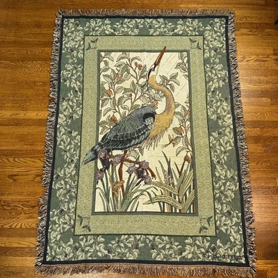 Dan Gilbert Great Blue Heron Tapestry Throw Blanket Iris Dragonfly Cotton 45x60